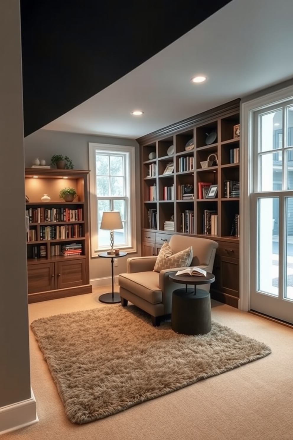 Basement Home Library Design Ideas 1