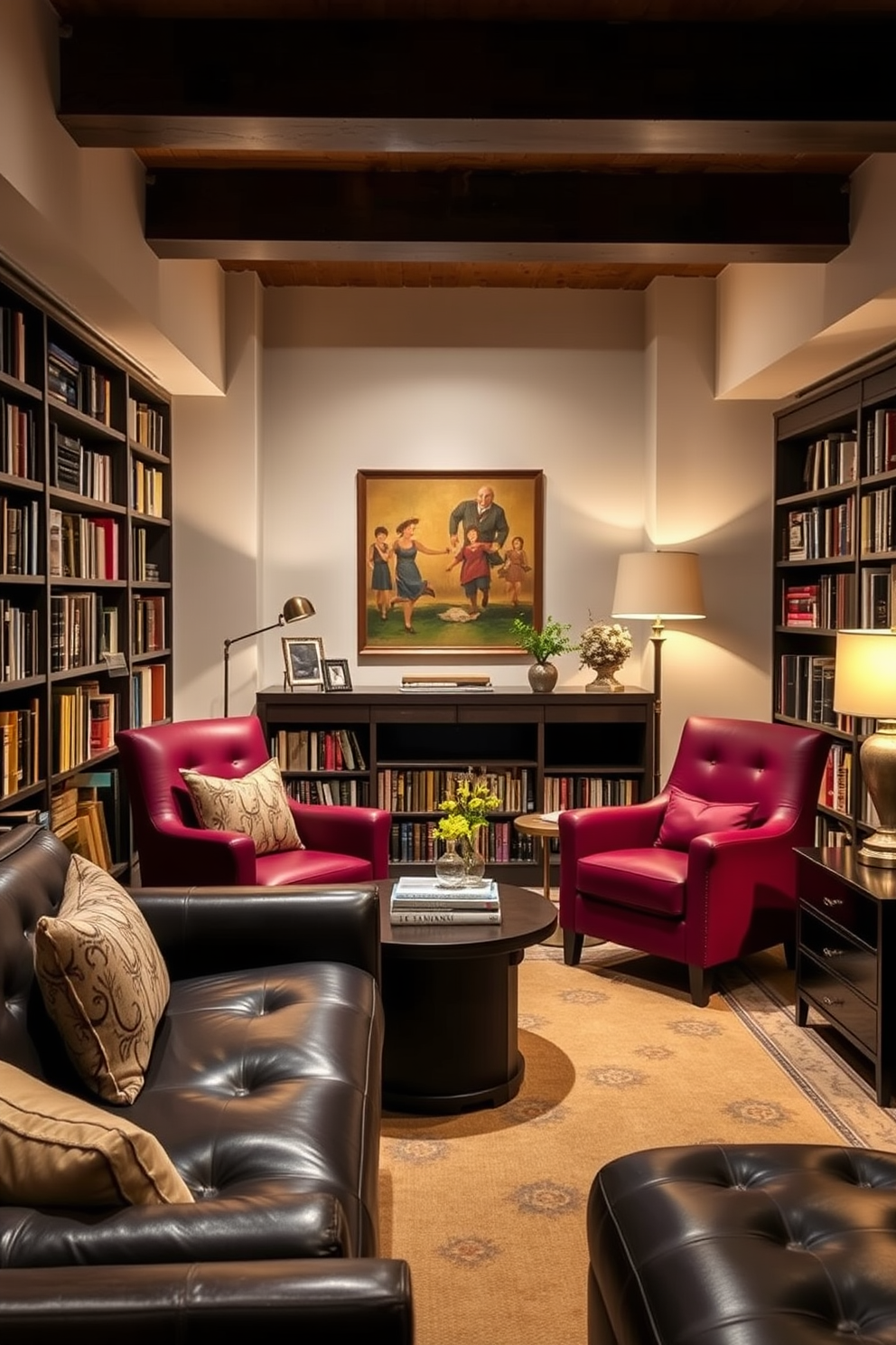 Basement Home Library Design Ideas 13