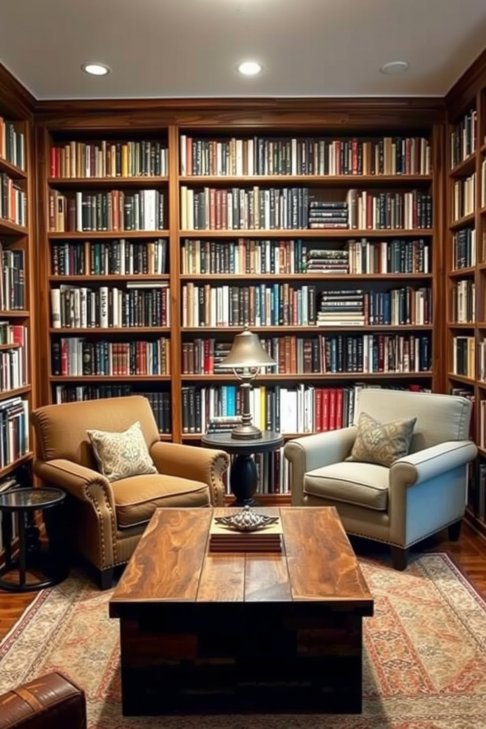 Basement Home Library Design Ideas 23