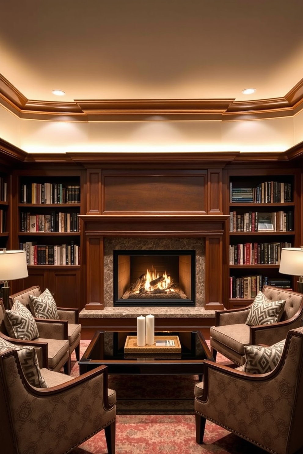 Basement Home Library Design Ideas 7