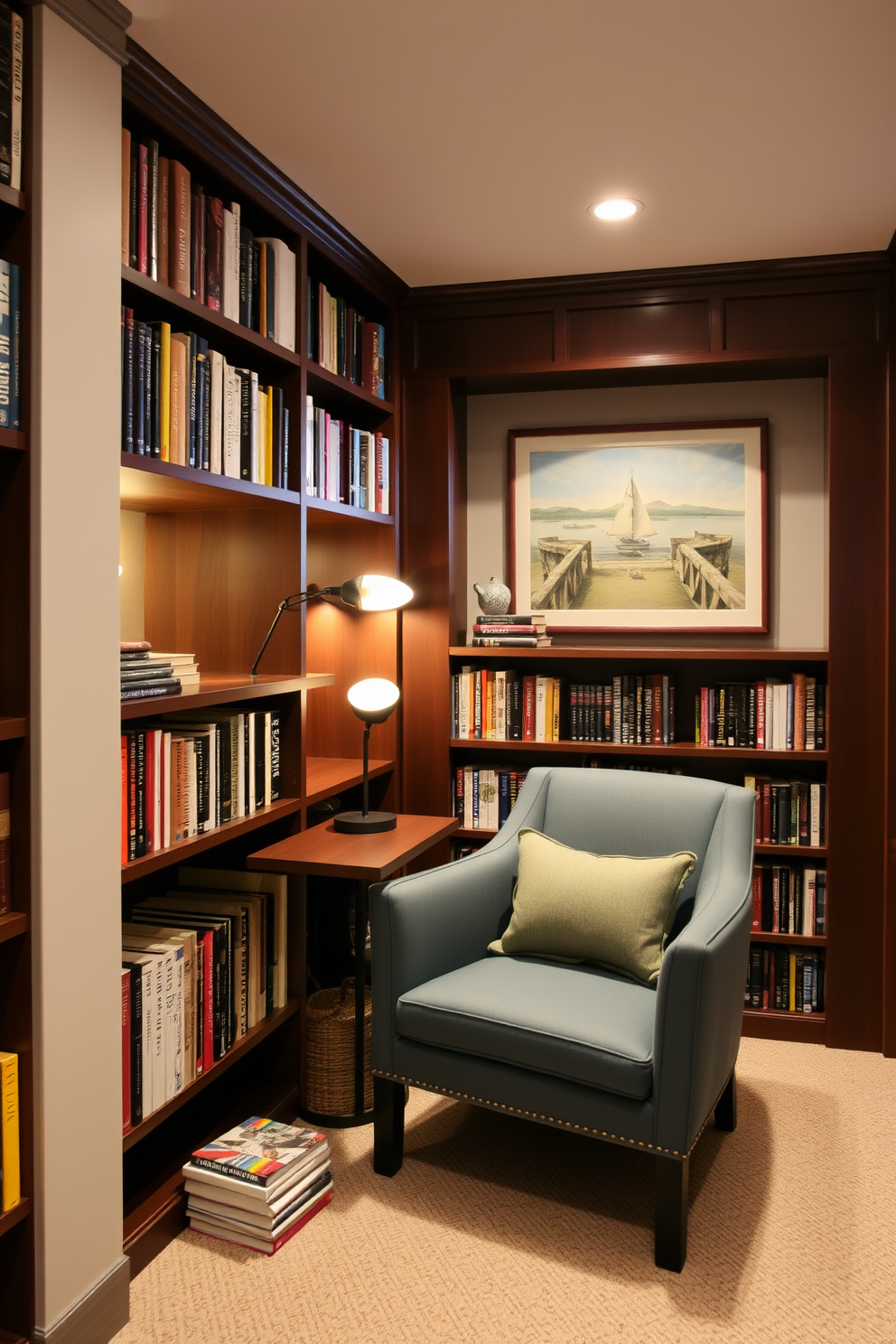 Basement Home Library Design Ideas 8