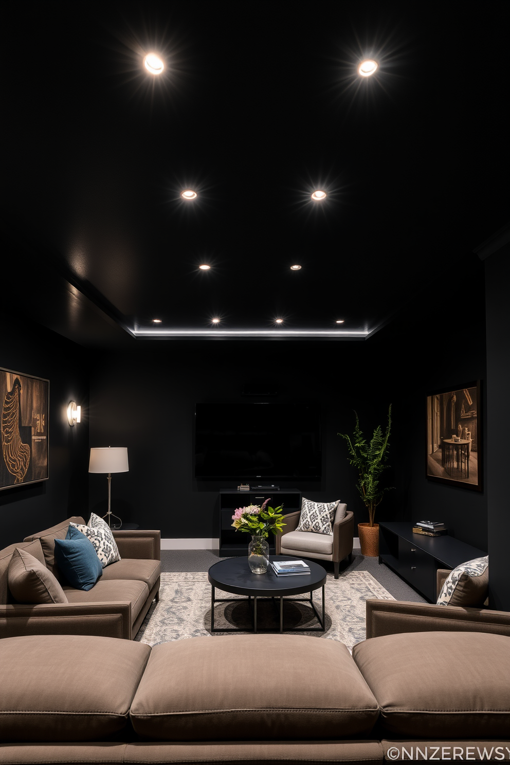 Black Basement Design Ideas 15