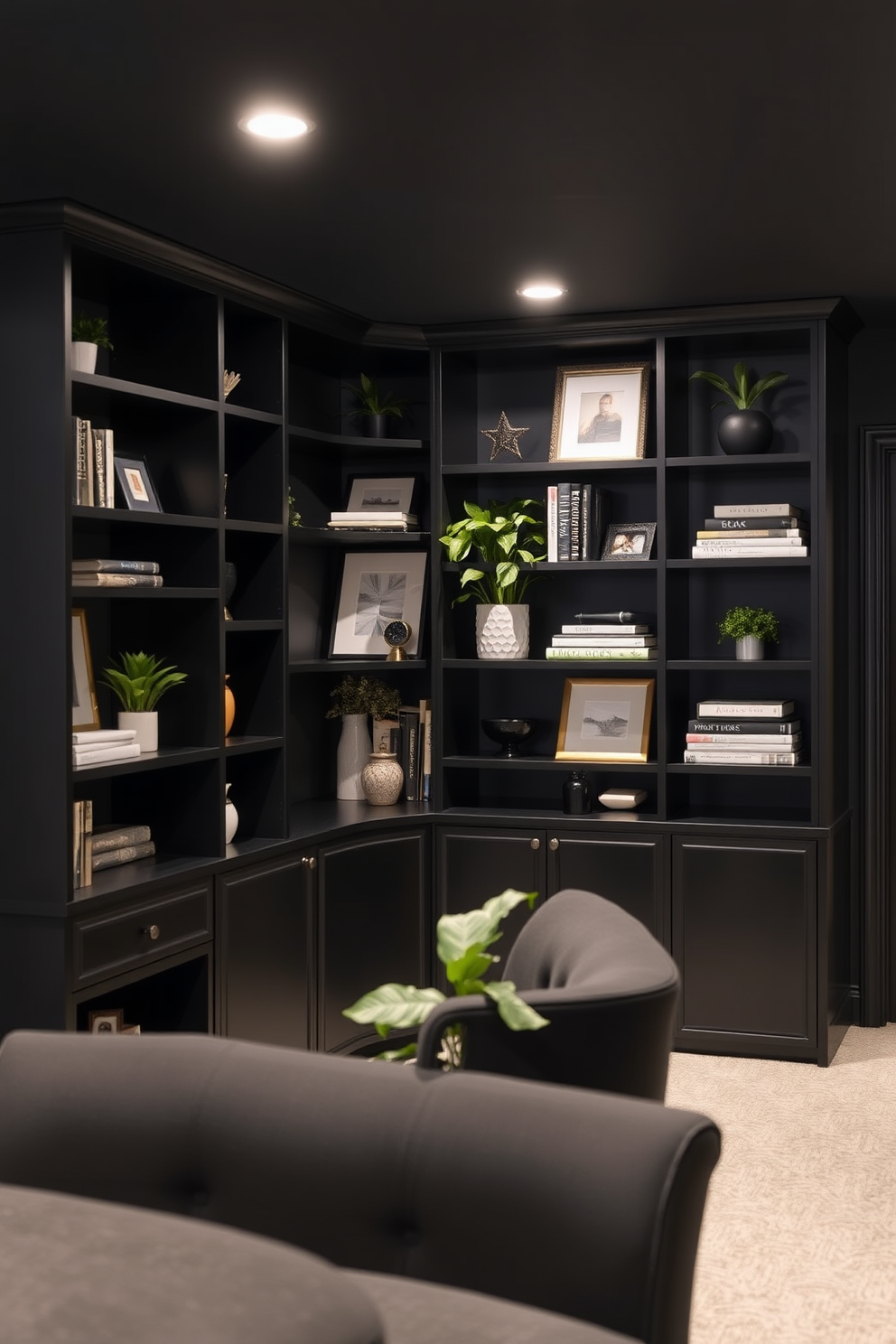 Black Basement Design Ideas 18