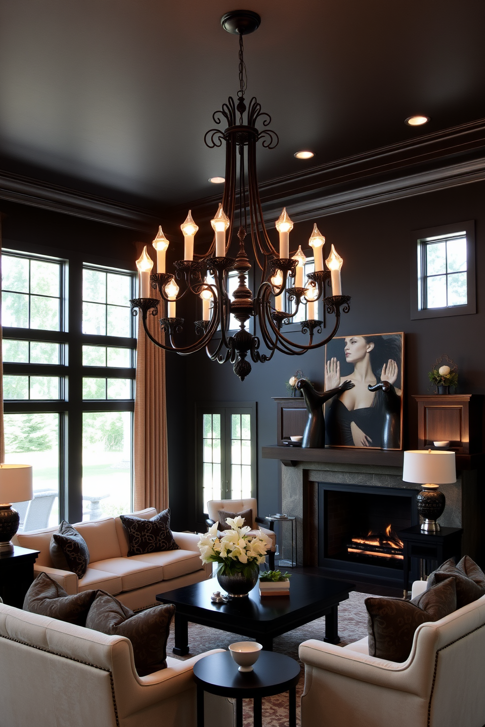 Black Family Room Design Ideas 12