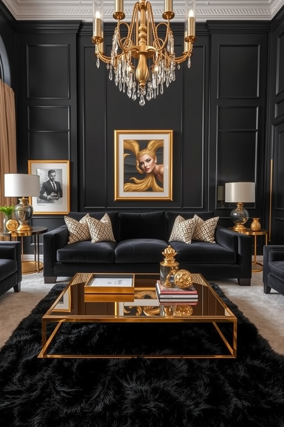 Black Family Room Design Ideas 16