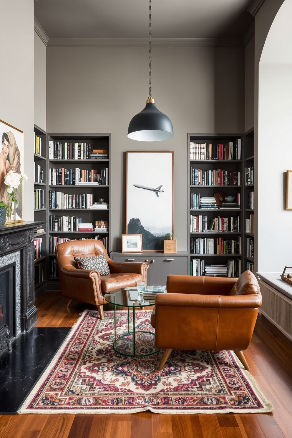 Black Home Library Design Ideas 15