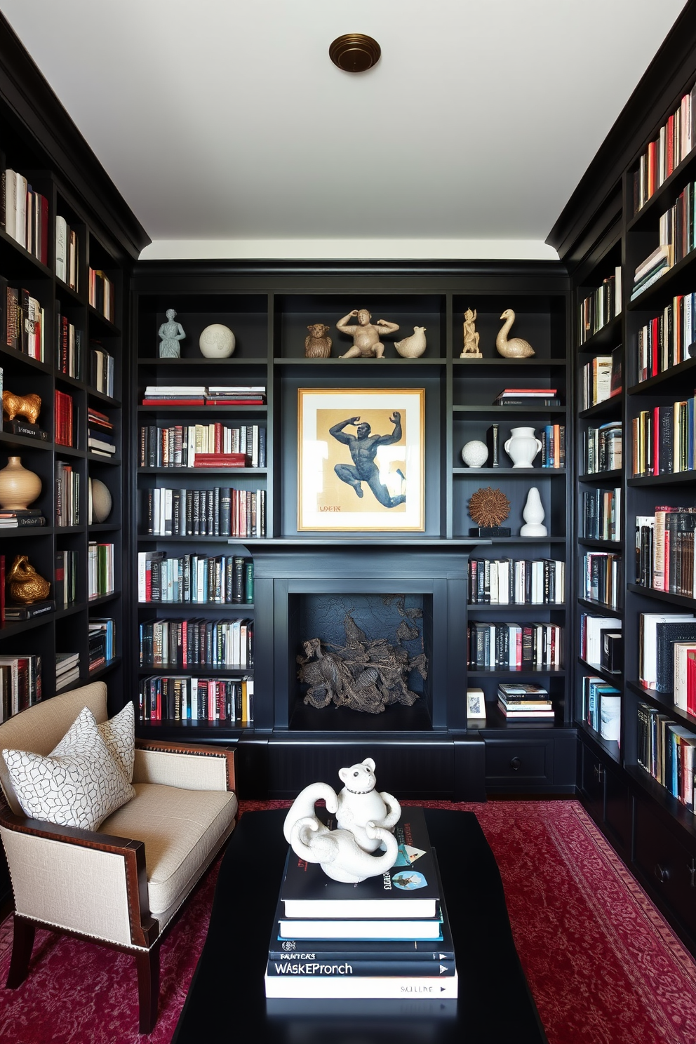 Black Home Library Design Ideas 16