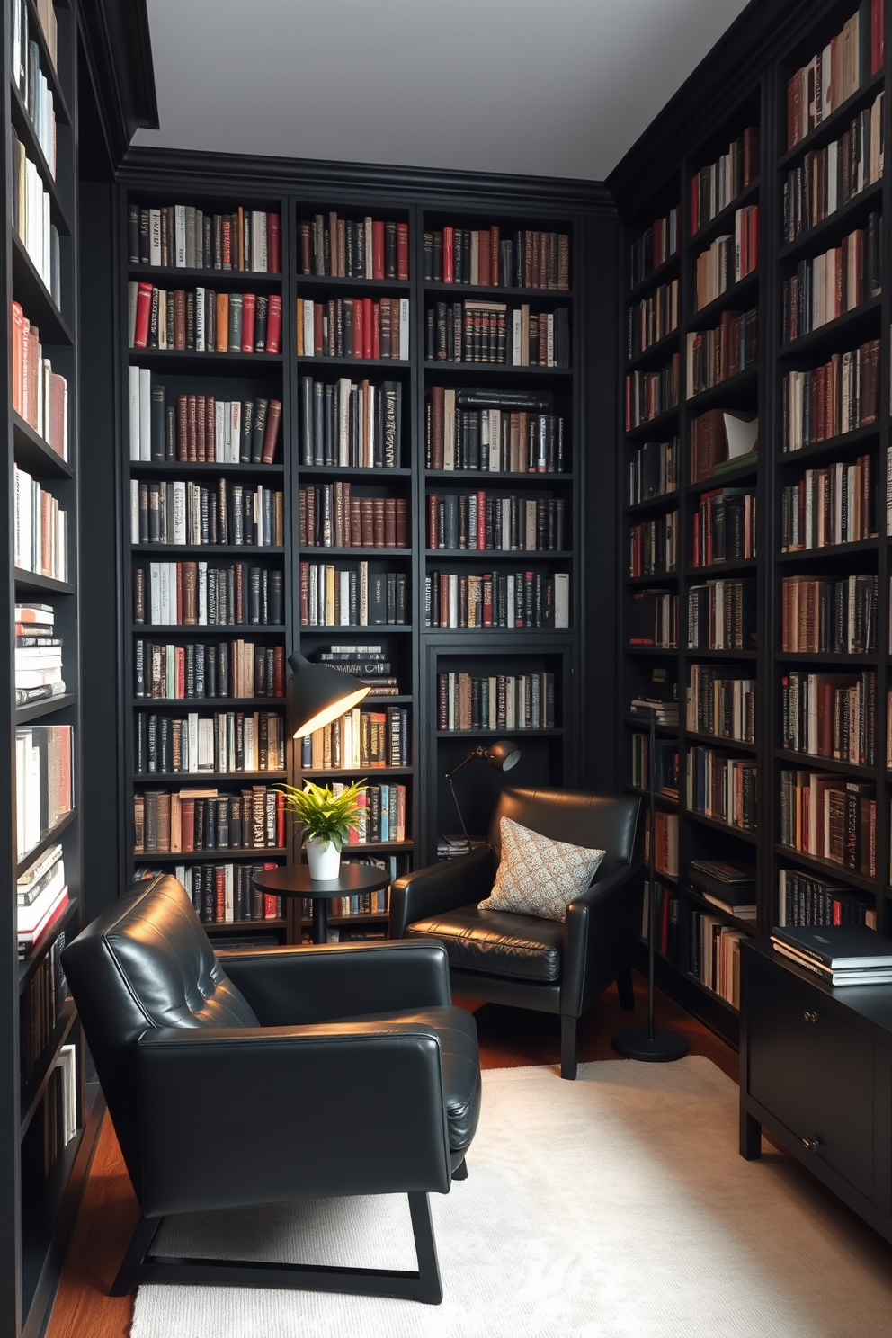 Black Home Library Design Ideas 17