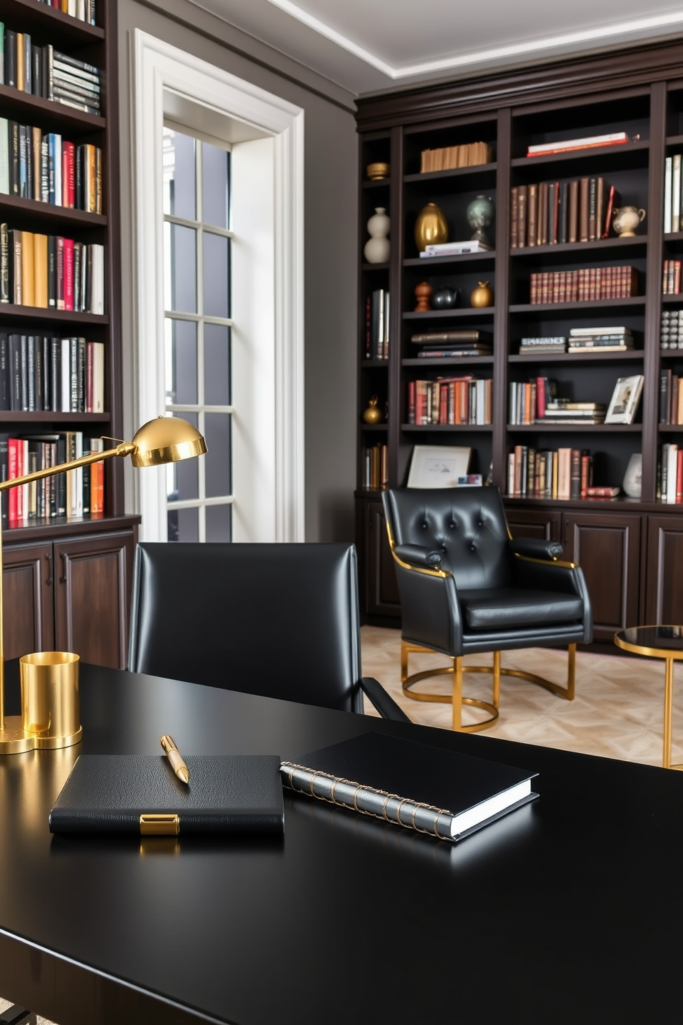 Black Home Library Design Ideas 24