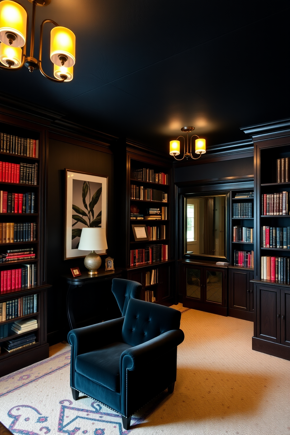 Black Home Library Design Ideas 3