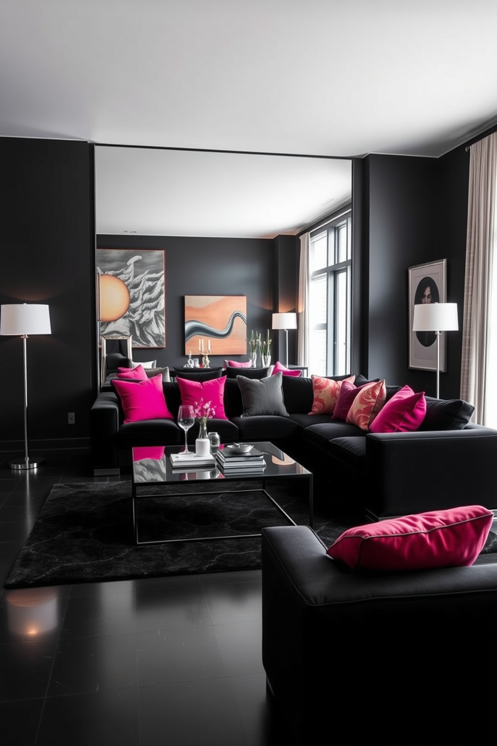 Black Living Room Design Ideas 23