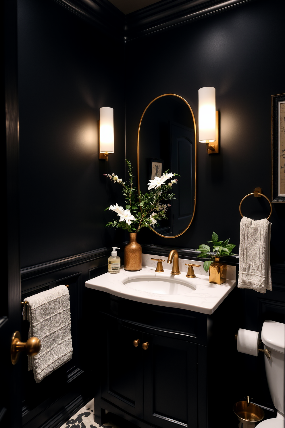 Black Powder Room Design Ideas 8