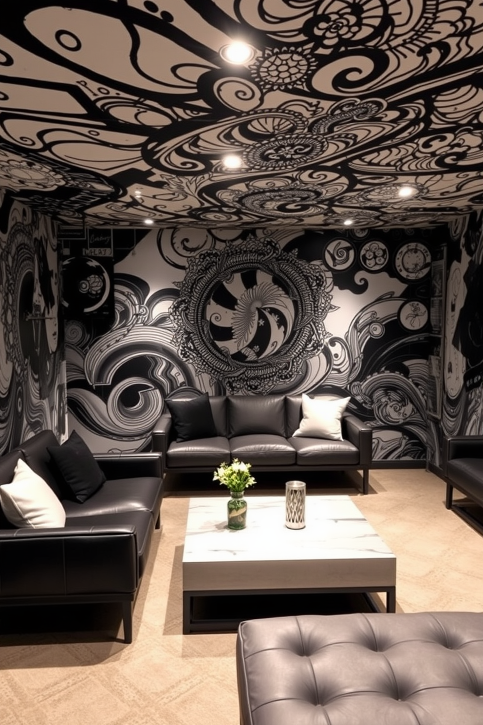 Black And White Basement Design Ideas 22