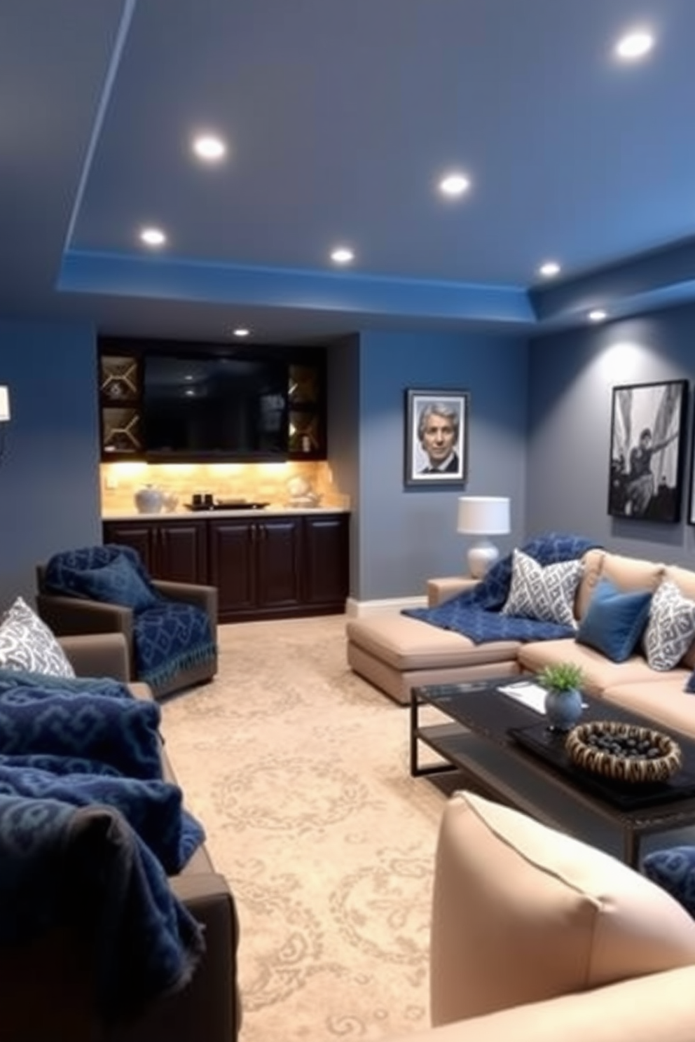 Blue Basement Design Ideas 17