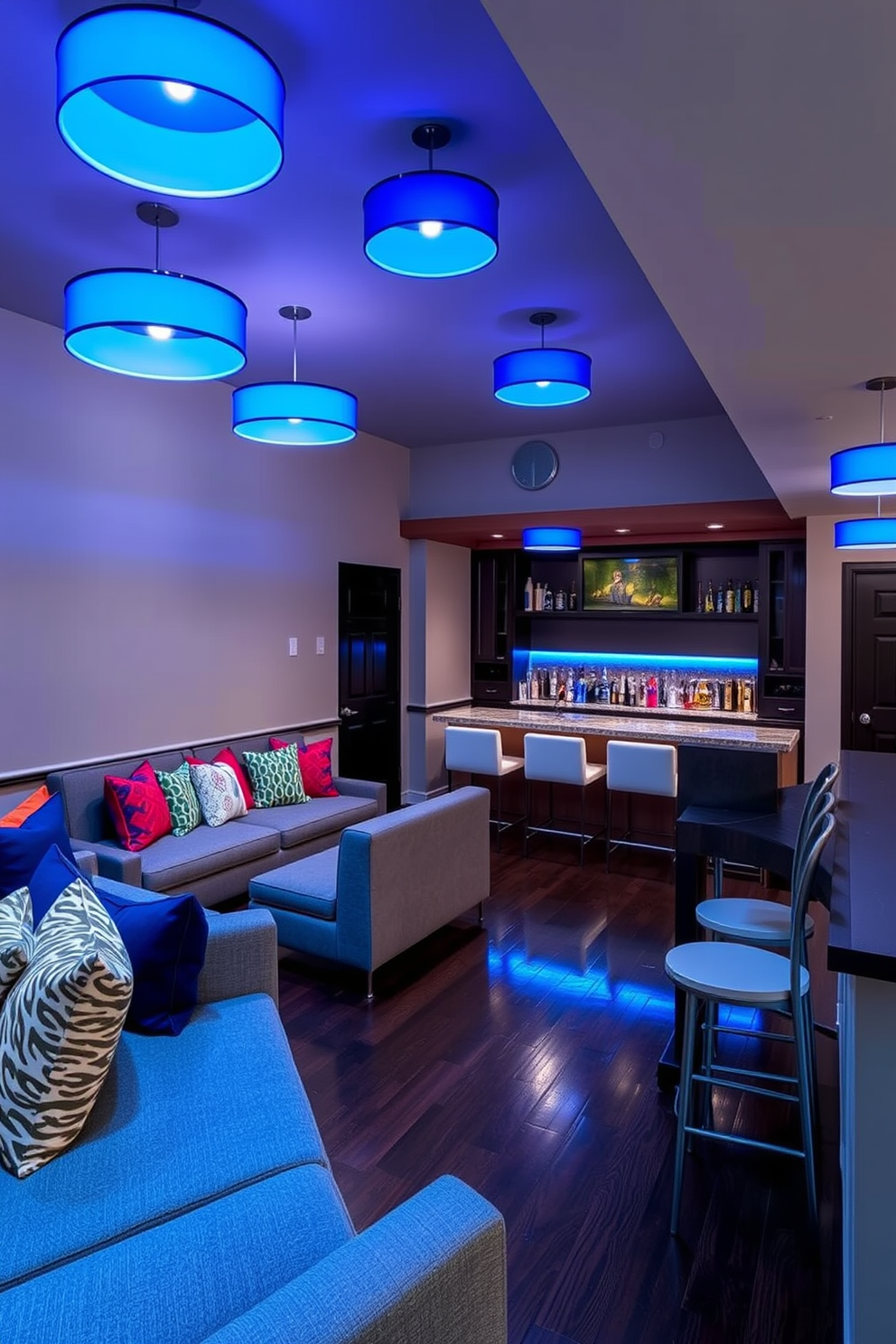 Blue Basement Design Ideas 20