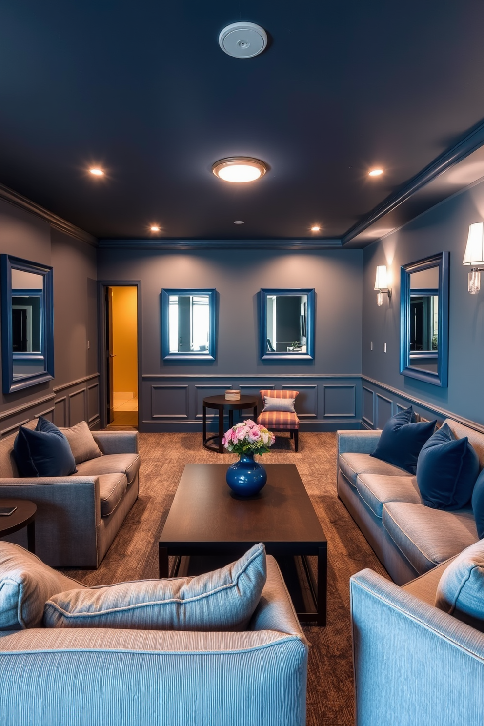 Blue Basement Design Ideas 24