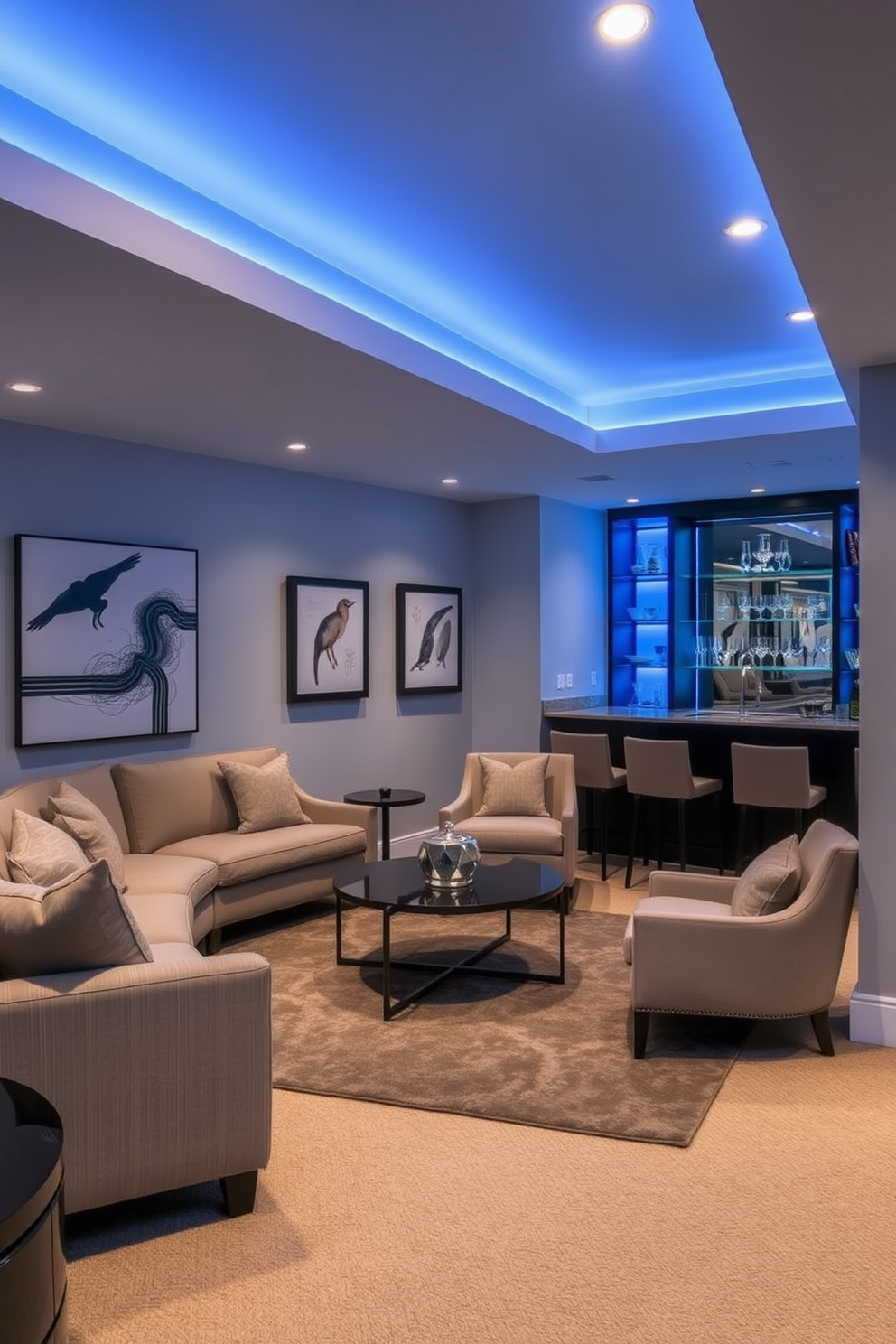 Blue Basement Design Ideas 29