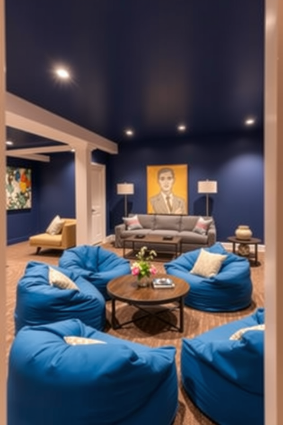 Blue Basement Design Ideas 8