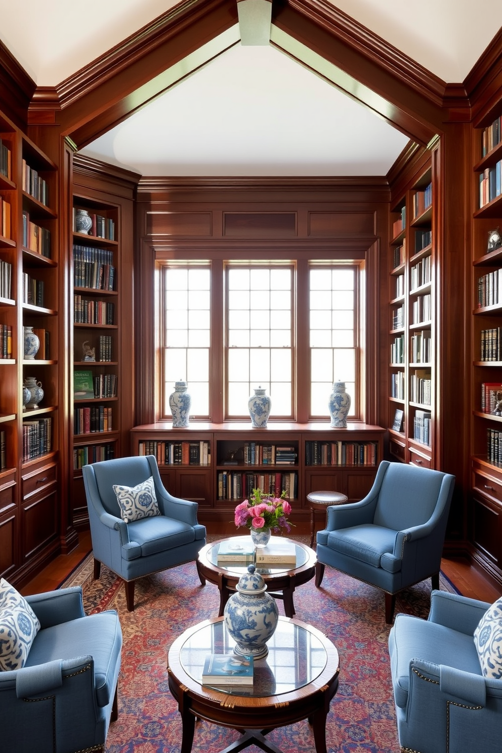 Blue Home Library Design Ideas 18