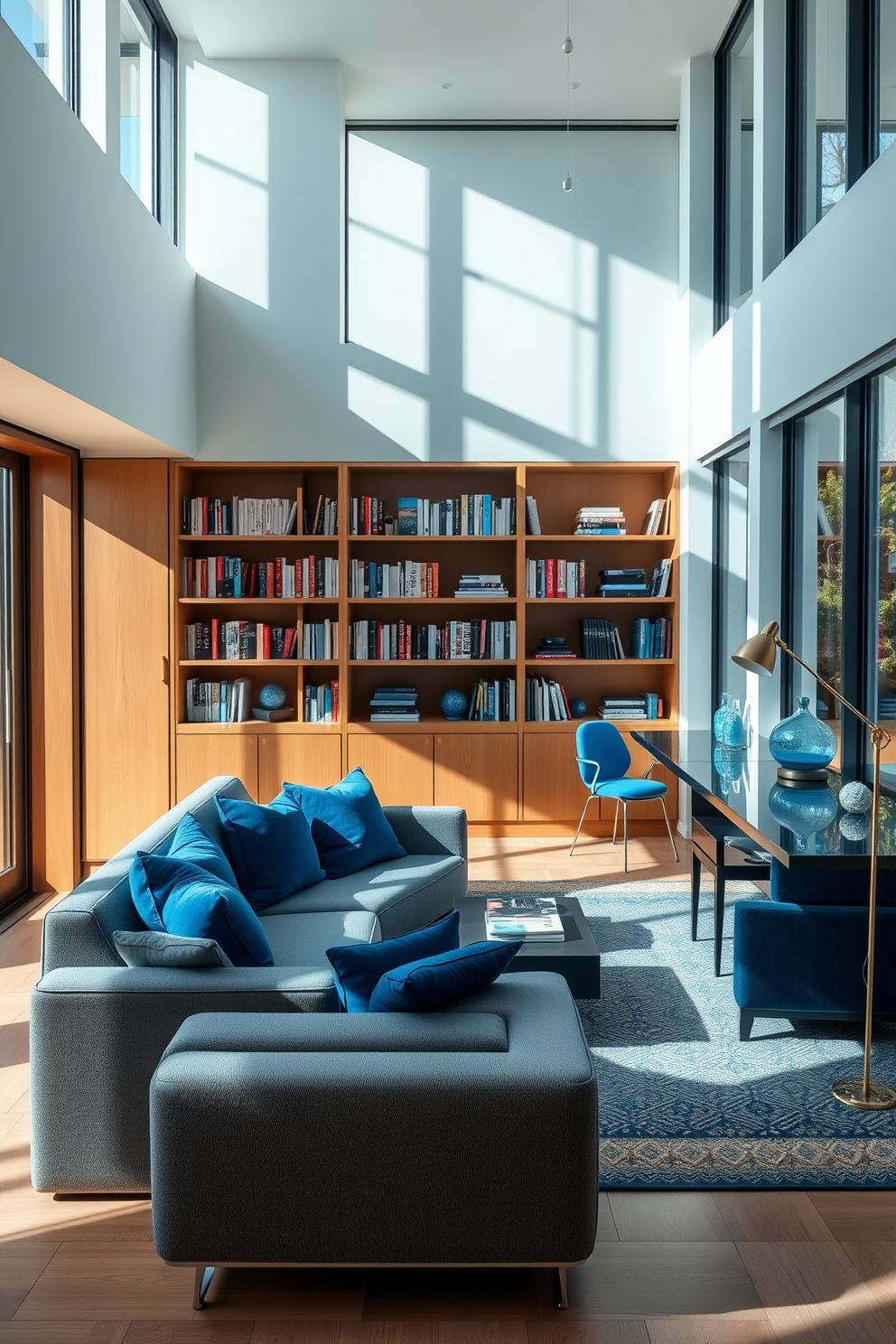 Blue Home Library Design Ideas 21