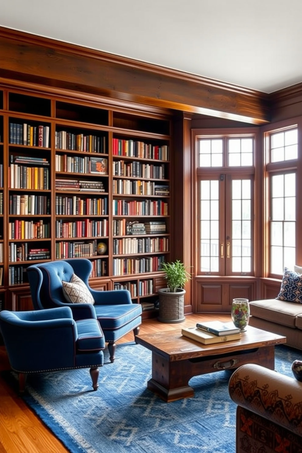 Blue Home Library Design Ideas 23