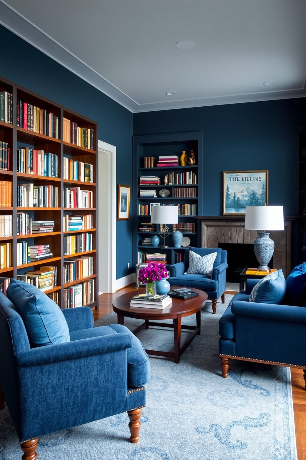 Blue Home Library Design Ideas 29