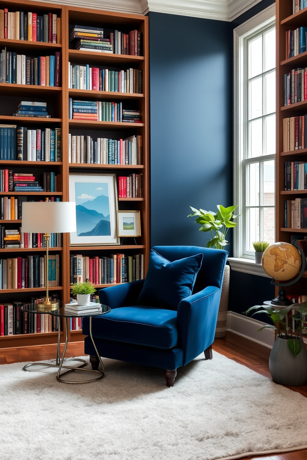 Blue Home Library Design Ideas 8