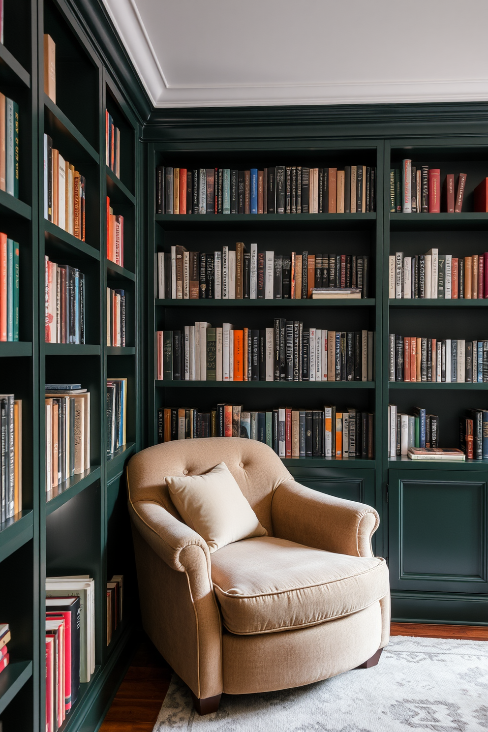 Dark Green Home Library Design Ideas 1