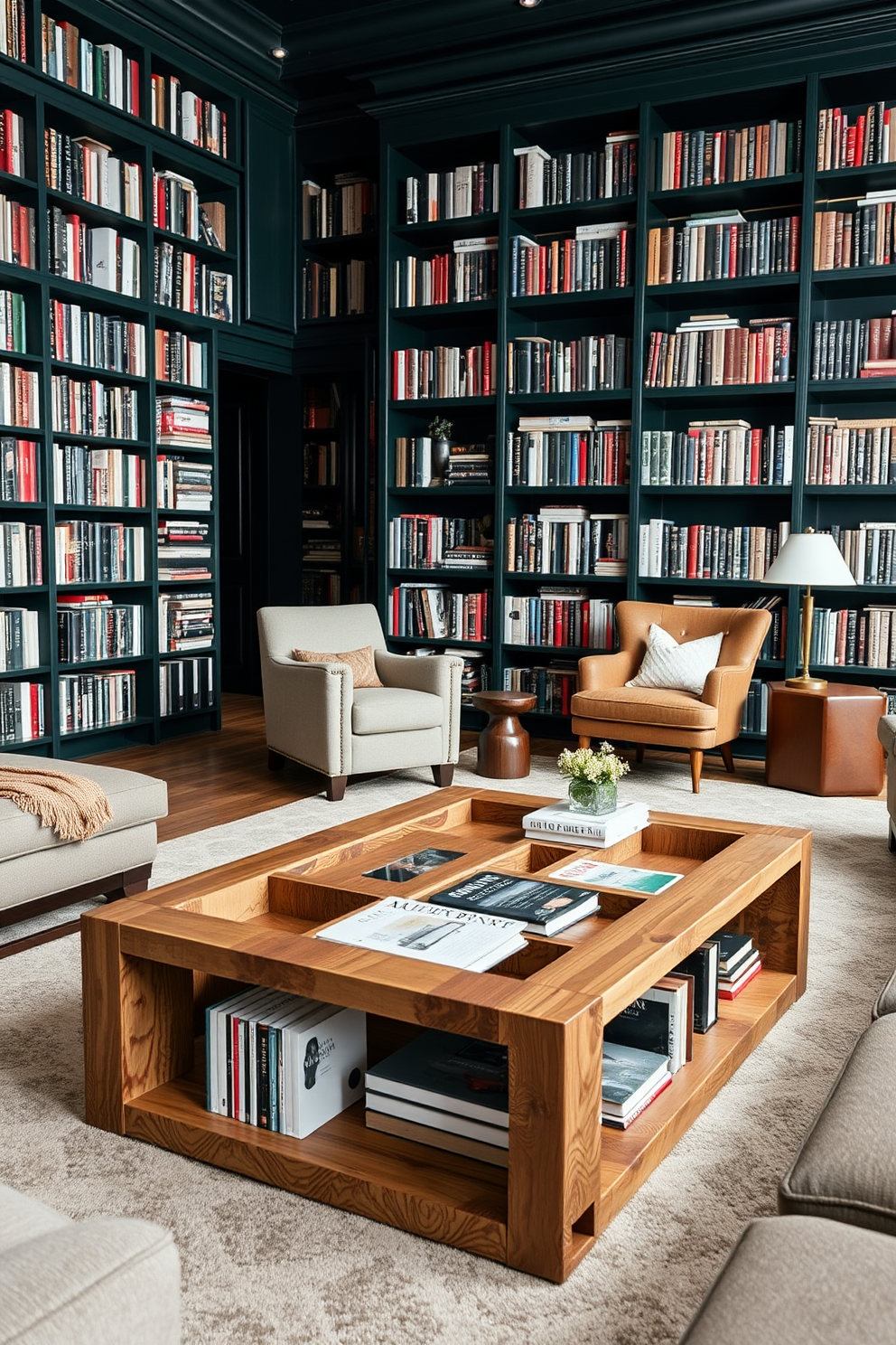 Dark Green Home Library Design Ideas 11