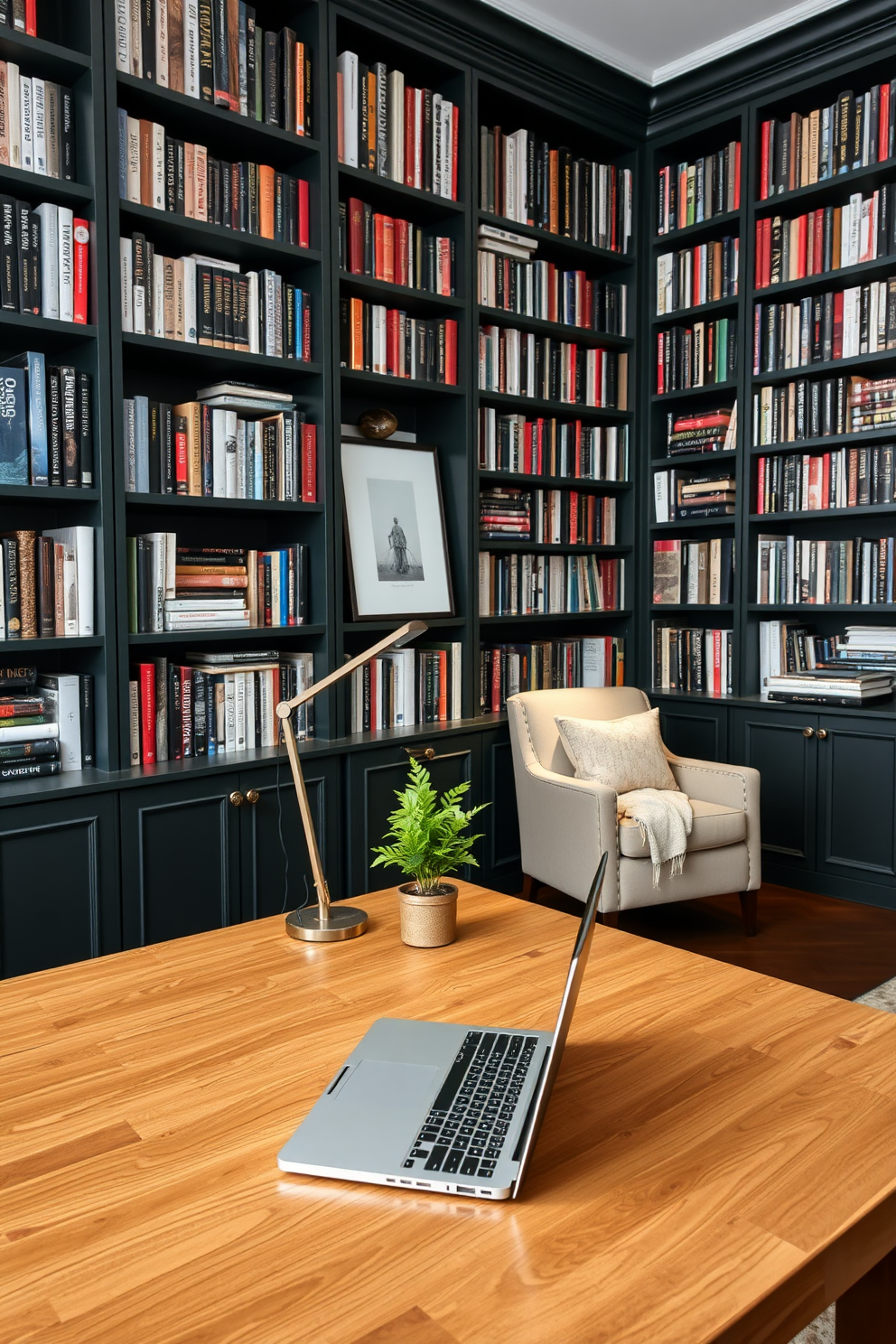 Dark Green Home Library Design Ideas 19