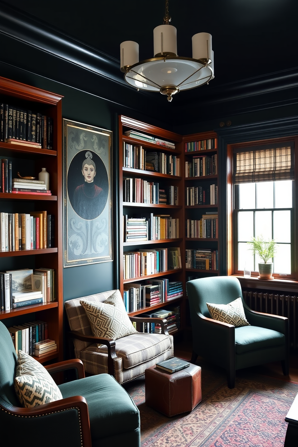 Dark Green Home Library Design Ideas 2