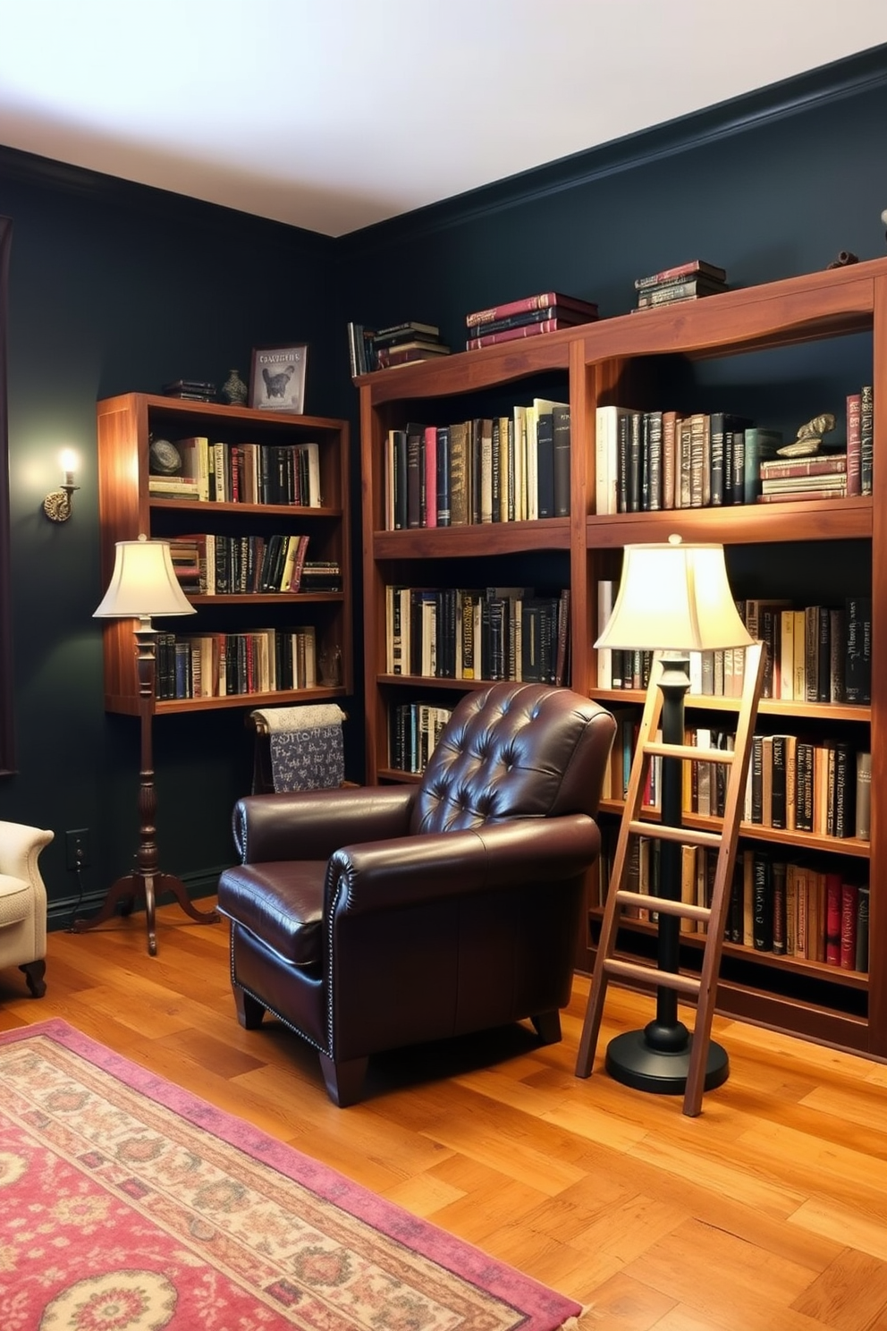 Dark Green Home Library Design Ideas 25