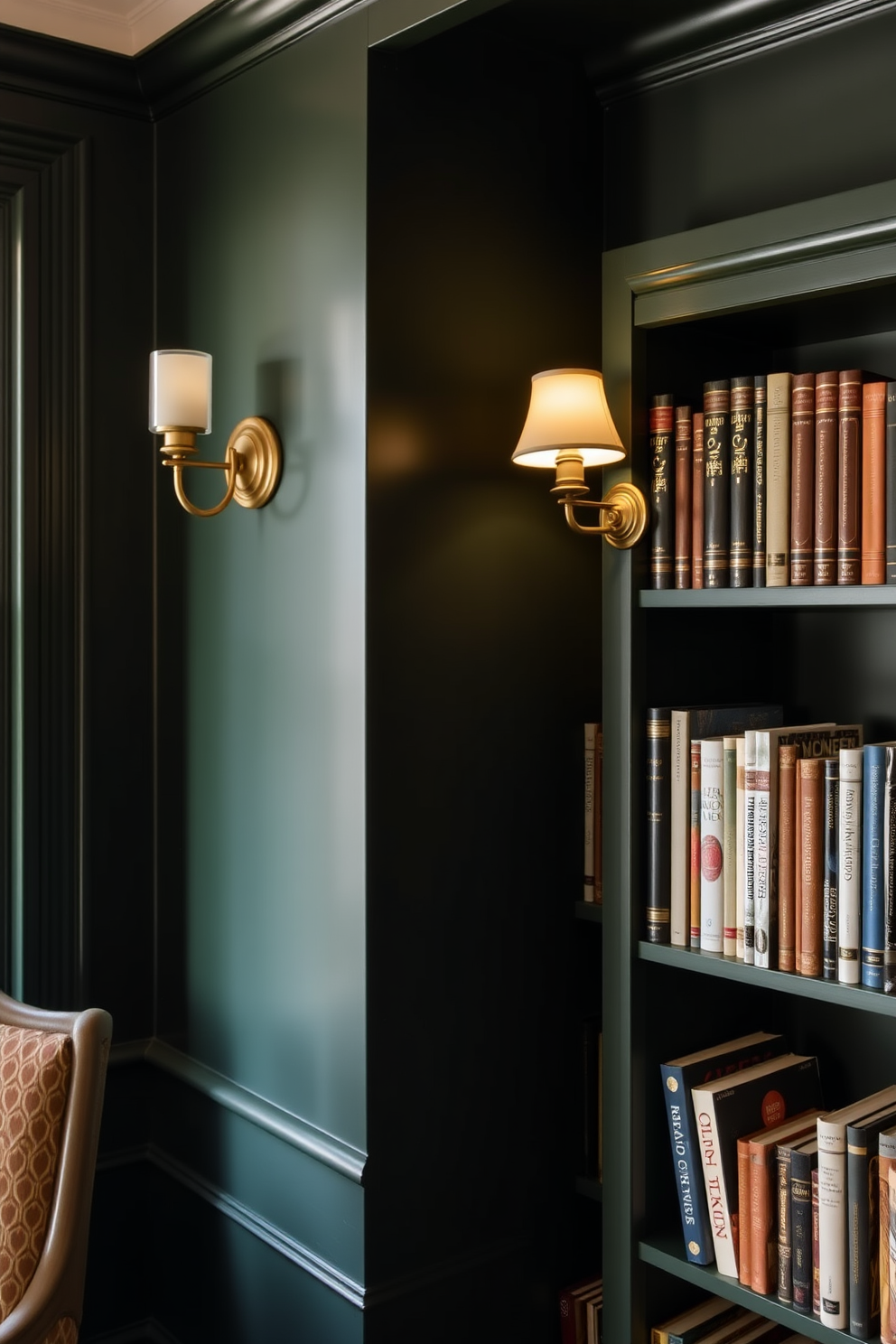 Dark Green Home Library Design Ideas 26