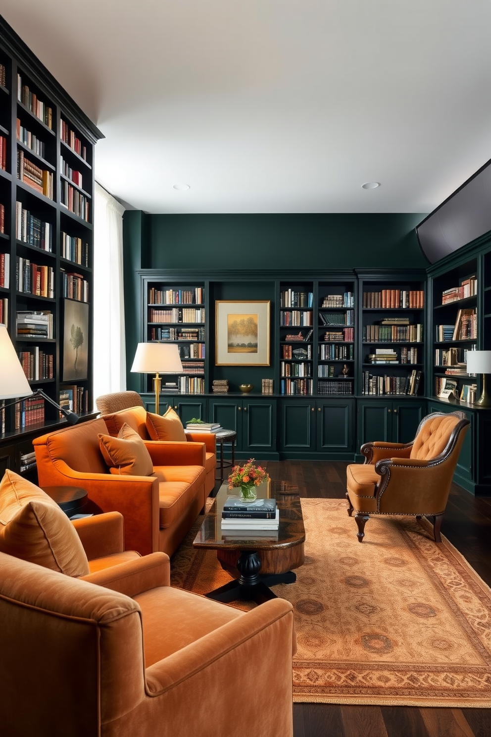 Dark Green Home Library Design Ideas 28