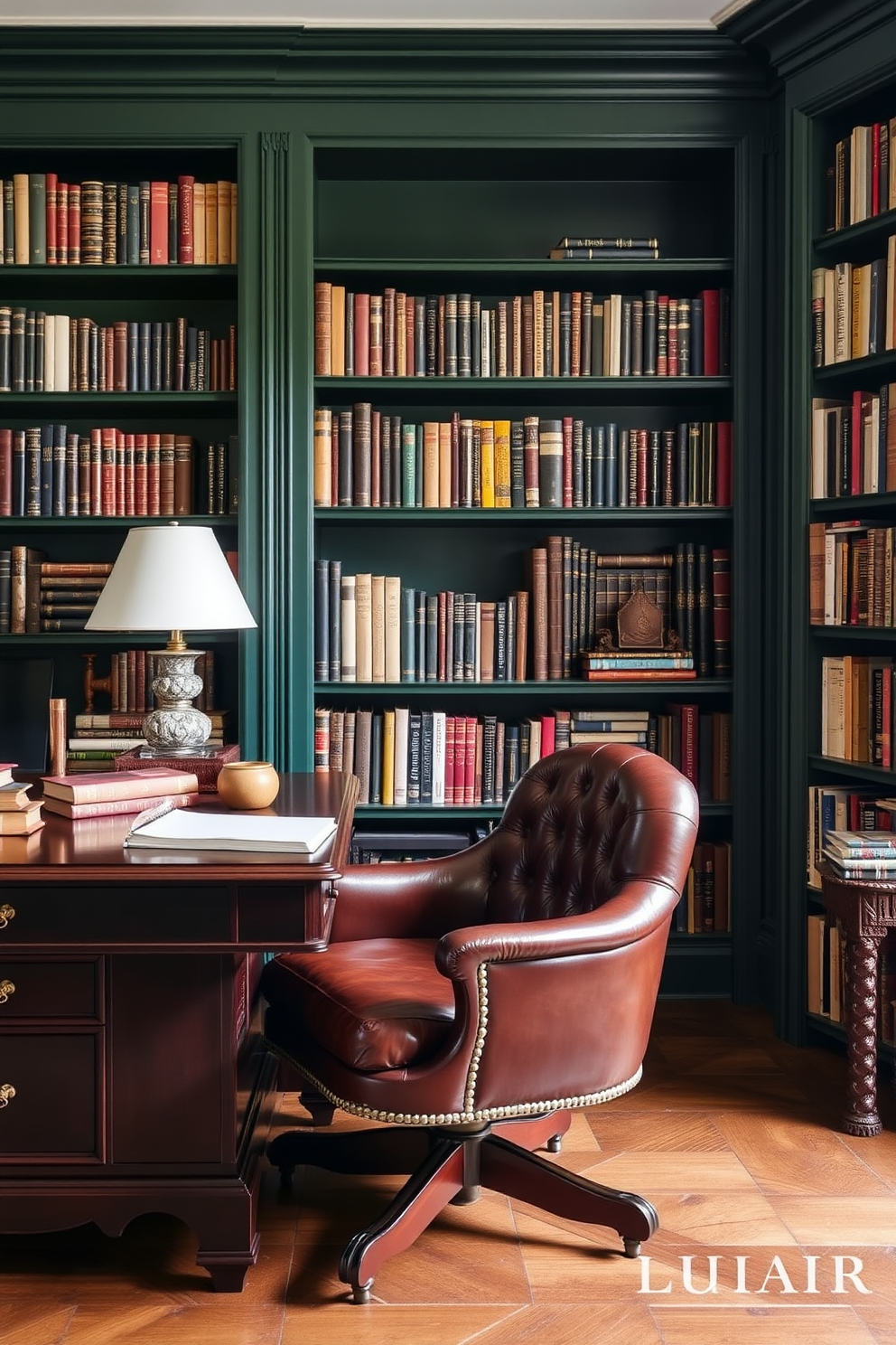 Dark Green Home Library Design Ideas 4