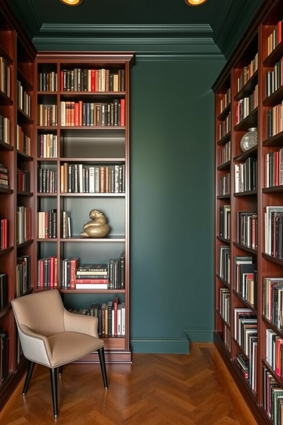 Dark Green Home Library Design Ideas 6