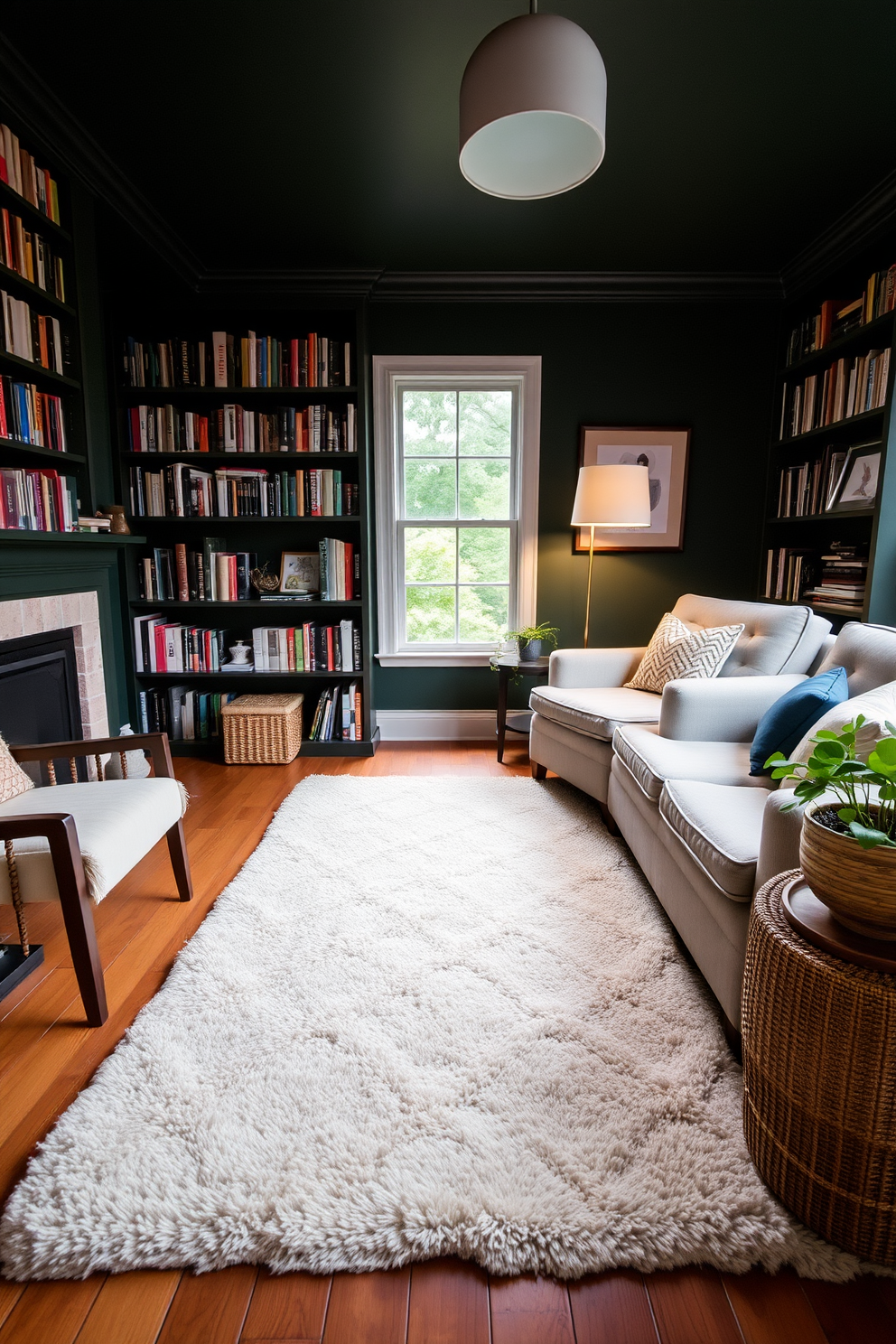 Dark Green Home Library Design Ideas 7