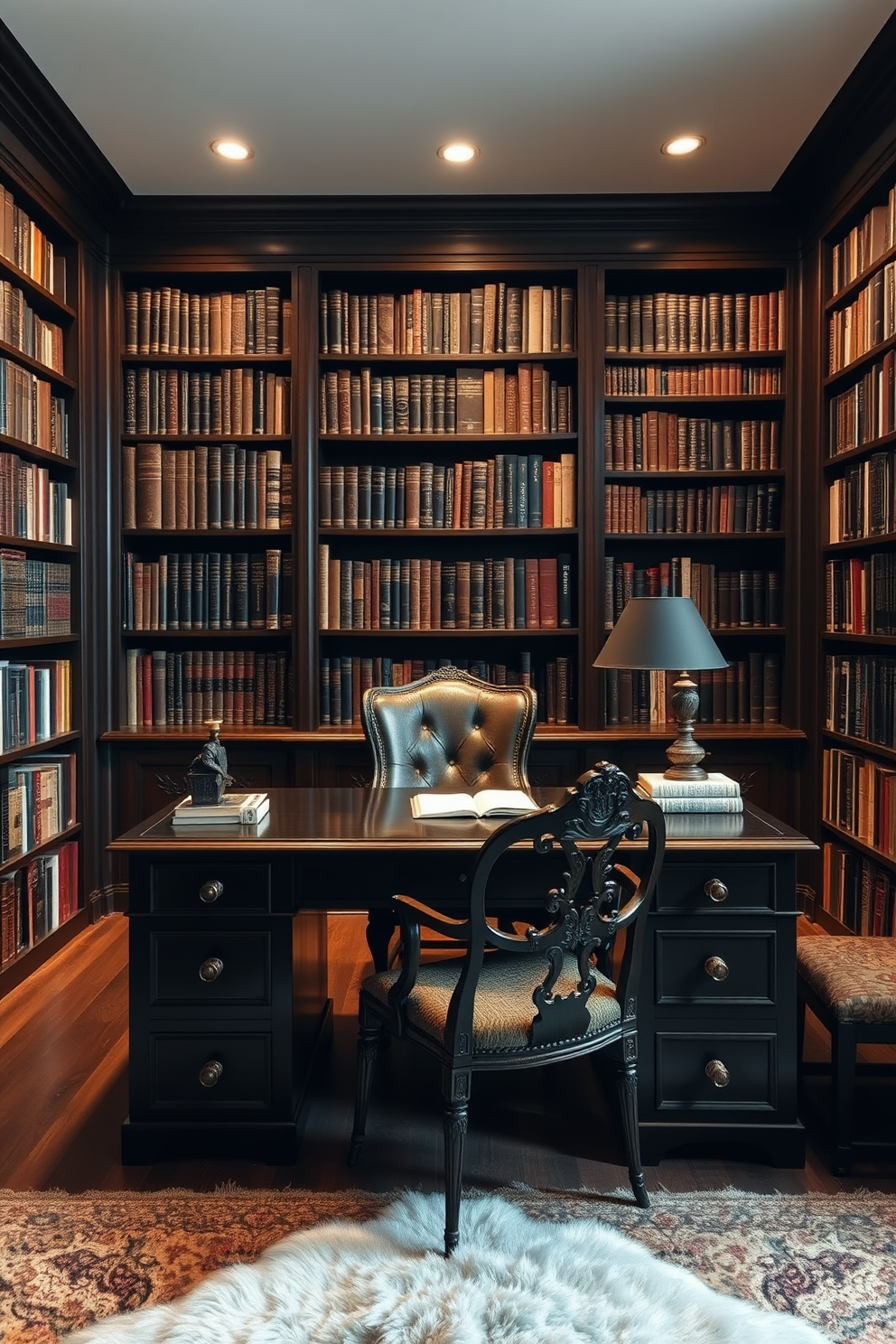 Dark Home Library Design Ideas 17