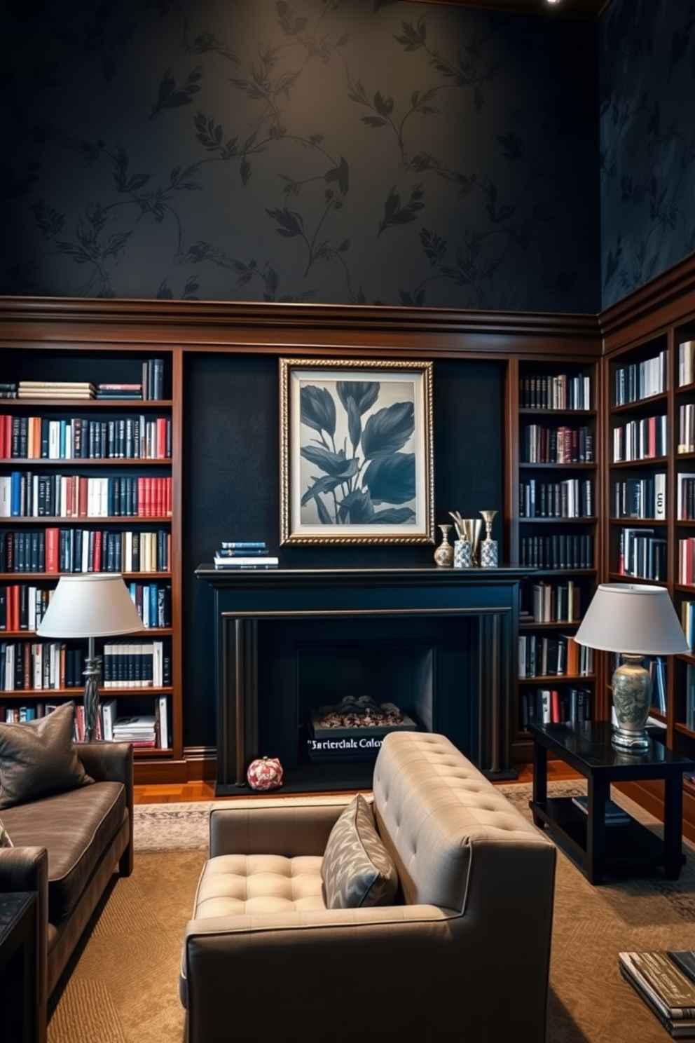 Dark Home Library Design Ideas 20