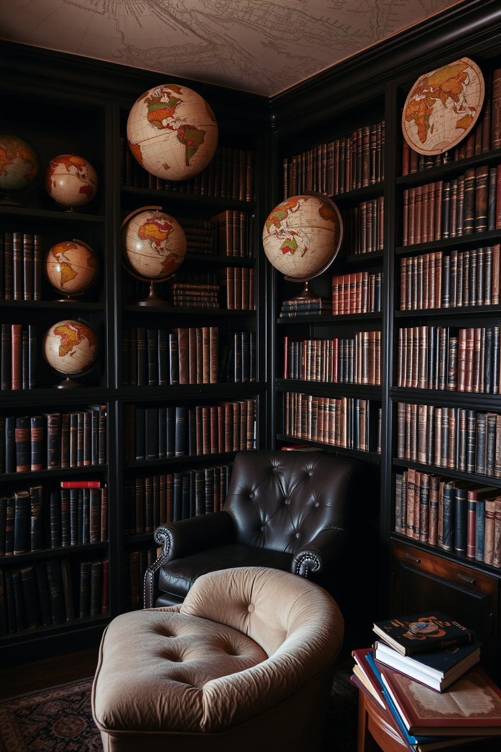 Dark Home Library Design Ideas 23