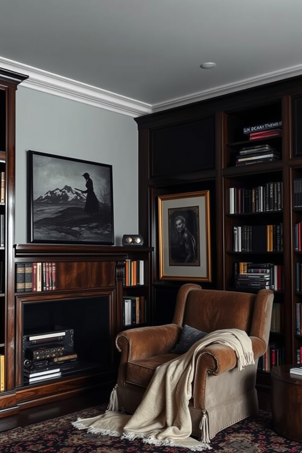 Dark Home Library Design Ideas 29