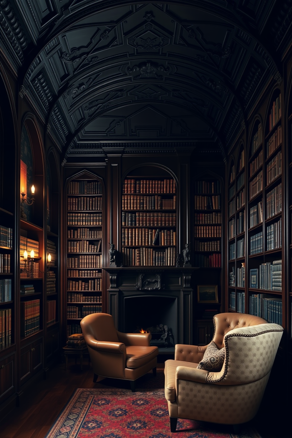 Dark Home Library Design Ideas 7