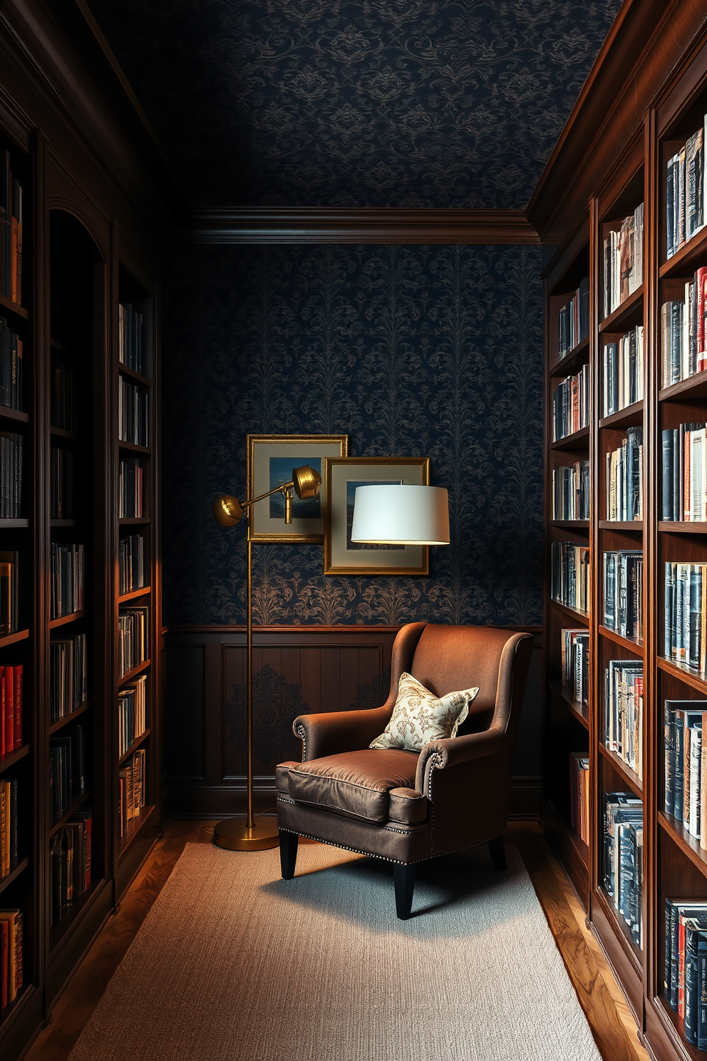 Dark Home Library Design Ideas 9