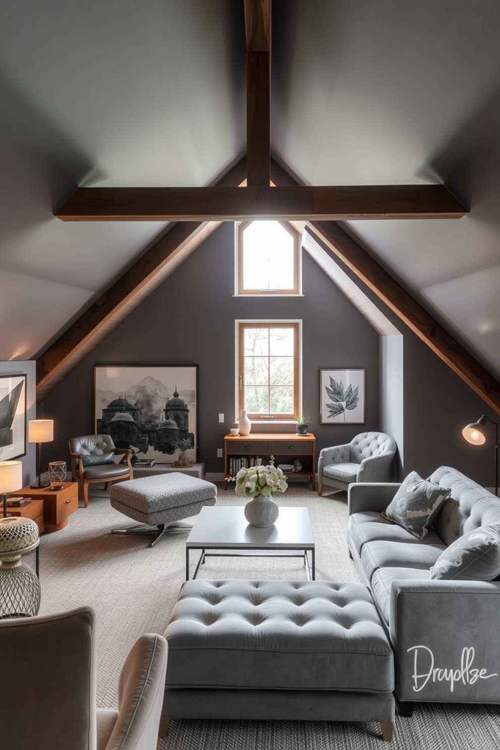 Gray Attic Room Design Ideas 30