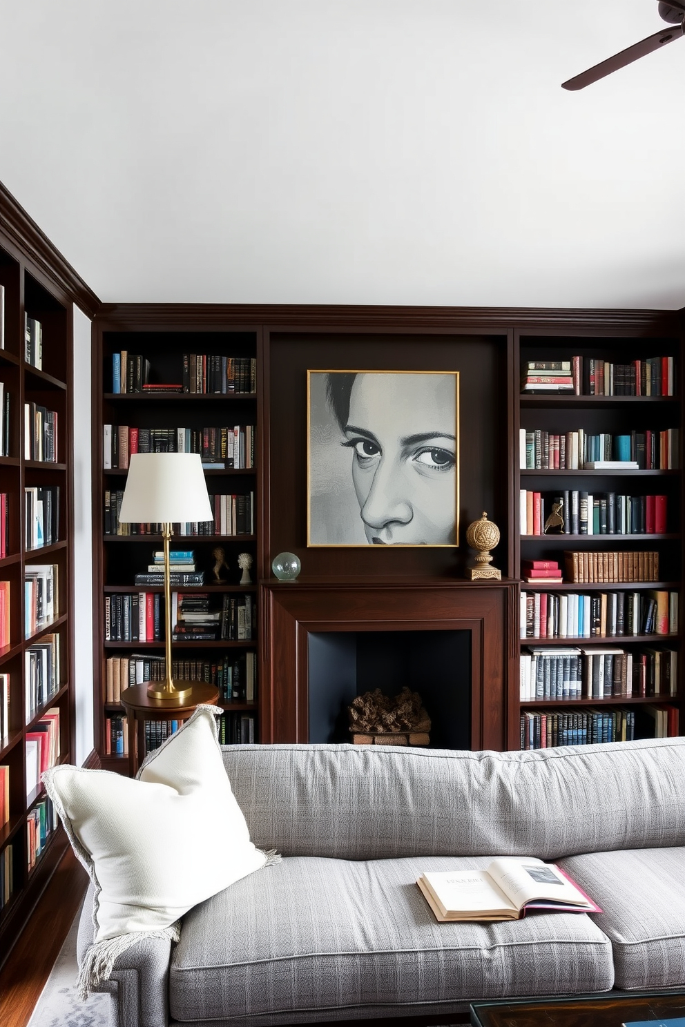 Gray Home Library Design Ideas 13