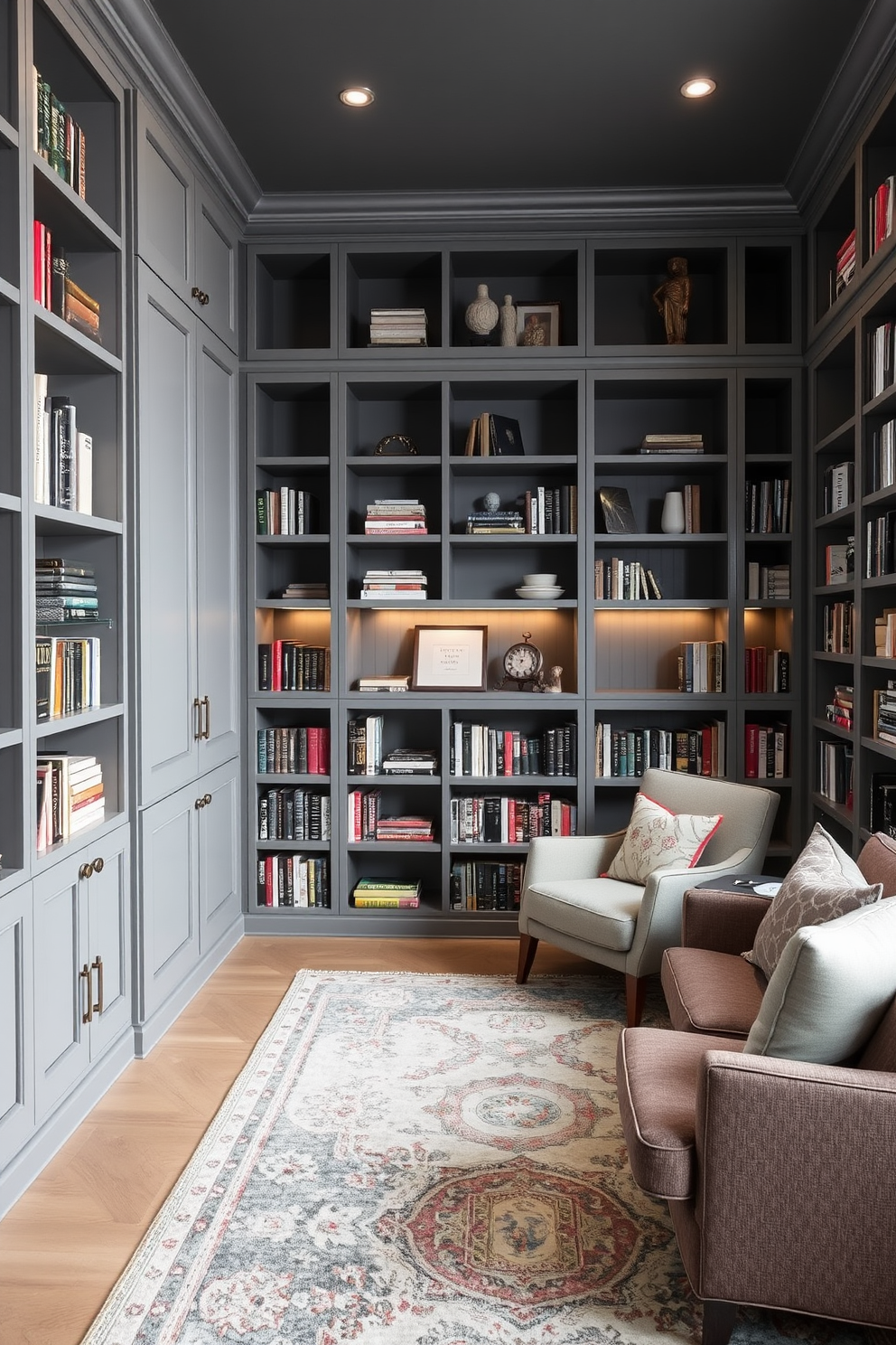 Gray Home Library Design Ideas 14