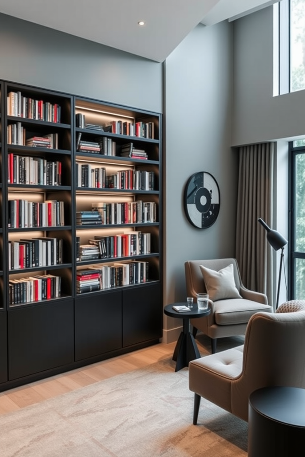 Gray Home Library Design Ideas 20