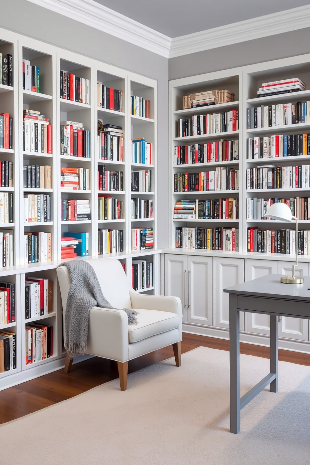 Gray Home Library Design Ideas 21