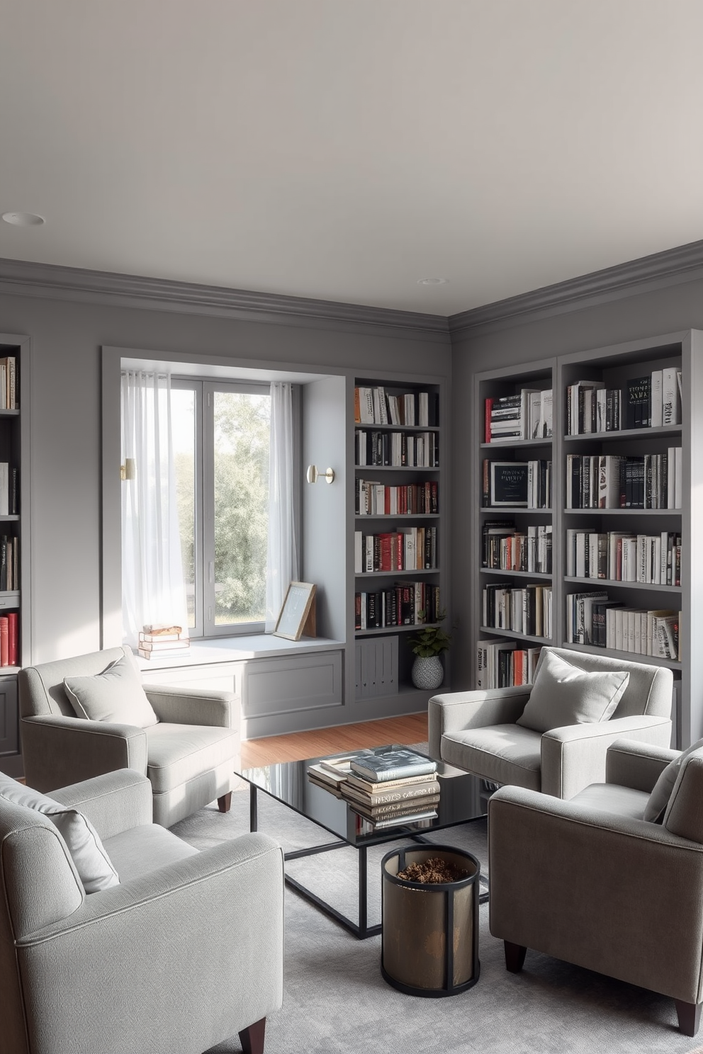 Gray Home Library Design Ideas 25