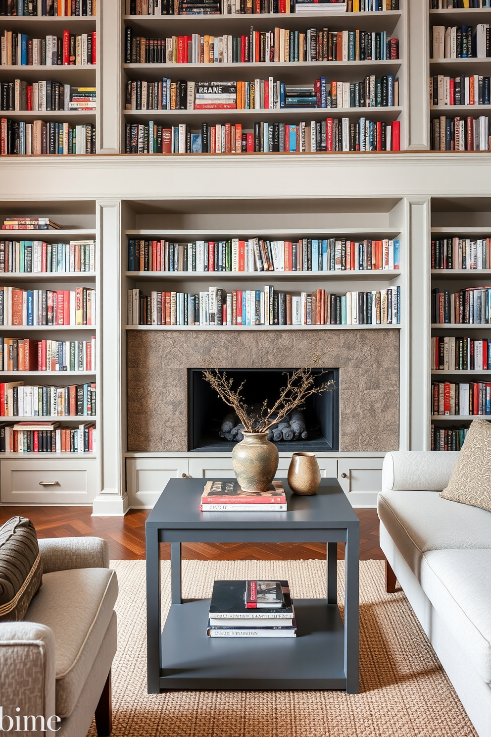 Gray Home Library Design Ideas 27